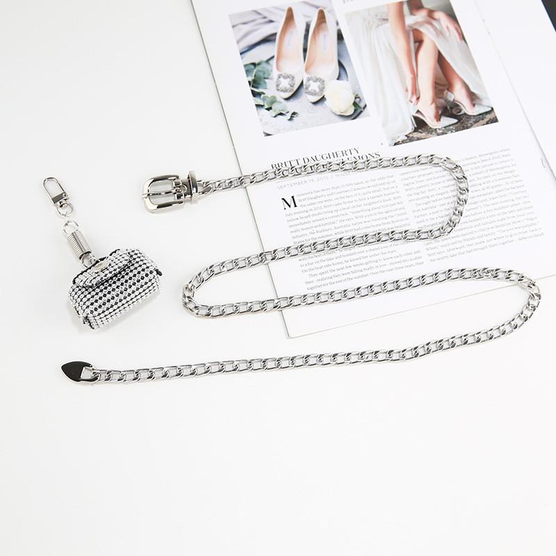Silver Chain Waistband With Small Bag Womens Clothing Dresses Coats Accessories
