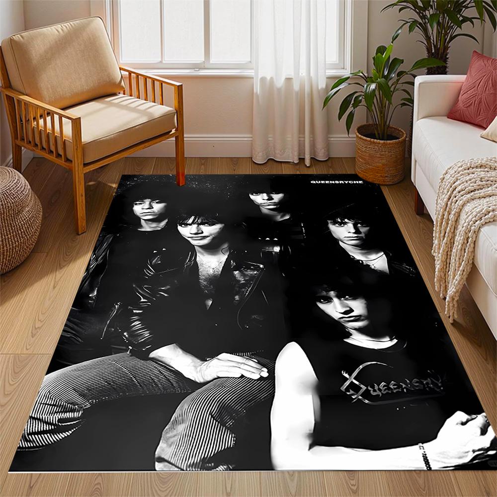 Queen Rock Band In Black Leather Themed Anti-Slip Rugs - Polyester Home Decor, Suitable for Bedrooms, Living Rooms, Doorways, Studios, and Decorations