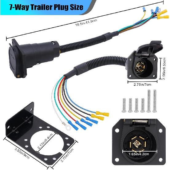 7 Way Trailer Plug, 7 Pin Trailer Connector Socket With Dust-Proof Spring Cover - 7-Way RV Trailer Wiring Harness For Truck, Trailer, RV - Waterproof