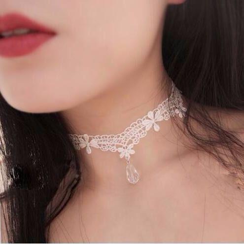 Koreanische Mode Samt Halsband Halskette für Frauen Vintage Sexy Spitze Halskette mit Anhänger Gothic Mädchen Hals Schmuck Zubehör