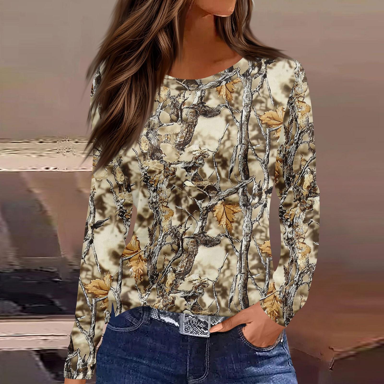 

Женская мода повседневный топ с разрезом по низу и принтом мертвых листьев, круглый вырез, длинный рукав L