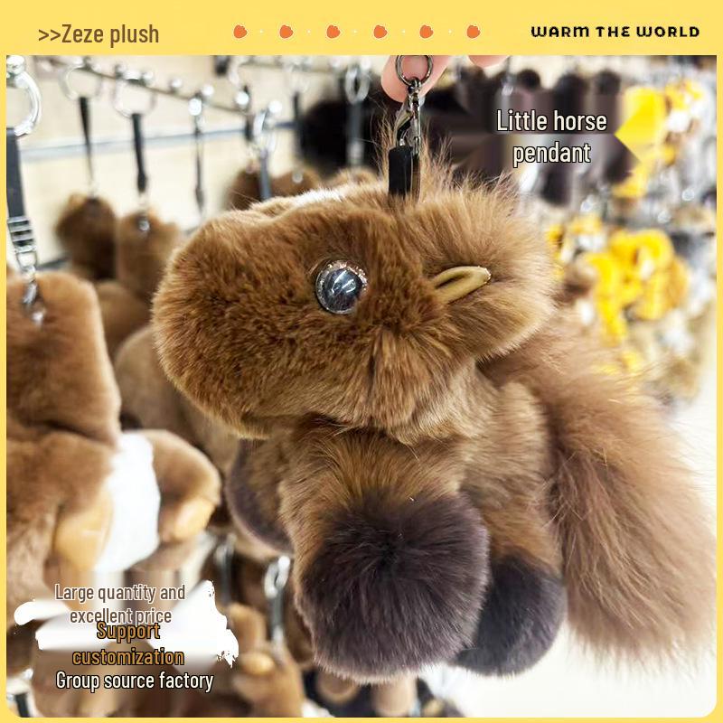 Rex Rabbit Fur Pony Keychain: Cute Cartoon Horse Doll Event Gift