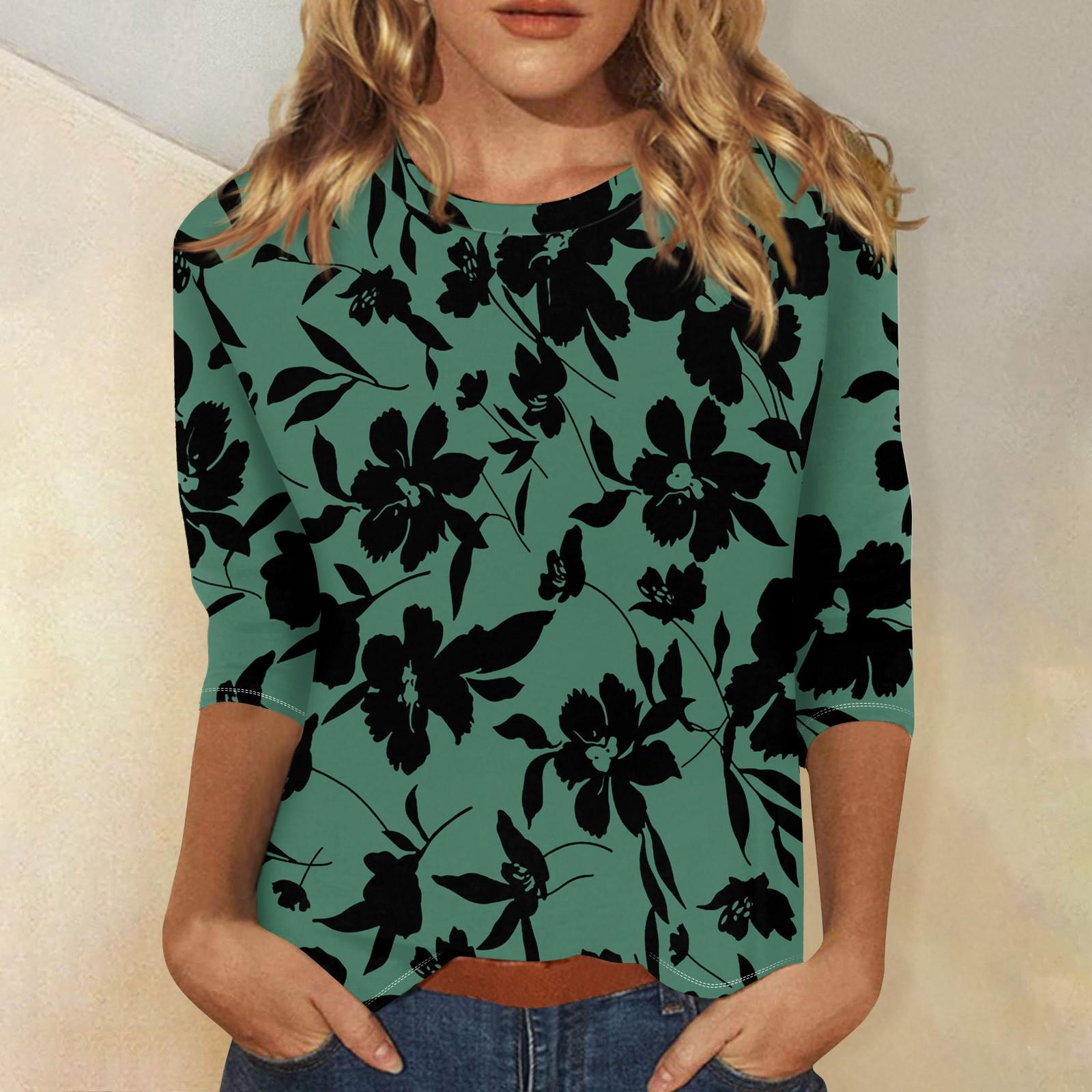 

Женский повседневный свободный топ с принтом и круглым вырезом, с рукавами три четверти, футболка M