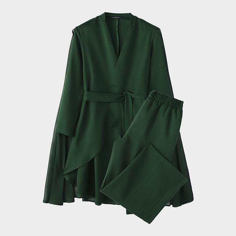 

INCERUN Костюмы из двух предметов Мужские V-образный вырез Длинный рукав Сетчатая прозрачная накидка Блейзер Длинные брюки Костюмные комплекты зелёный