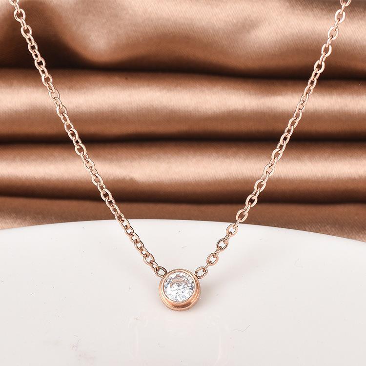 18K Titanium Steel Single Diamond Necklace Pendant for Women