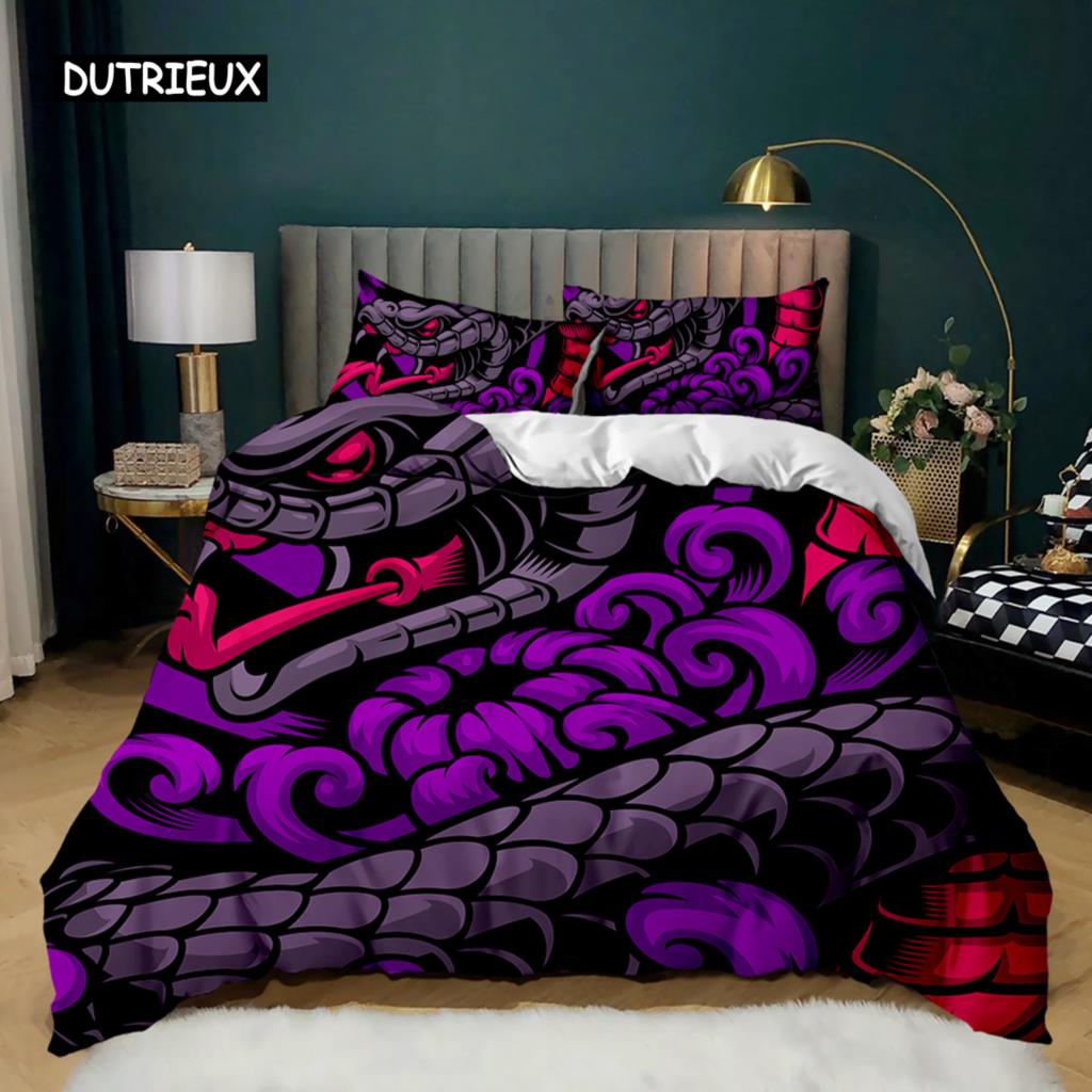 Snake Duvet Cover Wild Animal Comforter Cover Exotic Fairy Rose Twin Bedding Set African Wildlife Style Polyester Quilt Cover