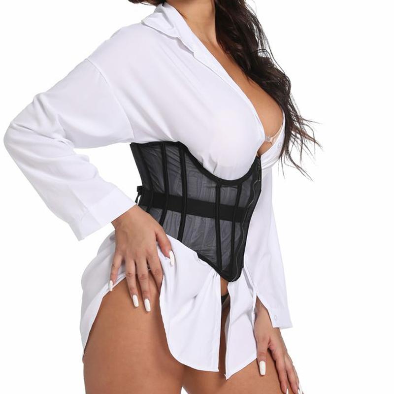 CINOON Schwarze Body-Shapewear für Damen, Gothic-Kleidung, Unterbrust-Taillenmieder, Trainer, Spitze, elastisch, sexy Fishbone-Korsetts und Bustier