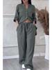 2025 European & American Casual Cotton Linen Shirt & Drawstring Wide-Leg Pants Set