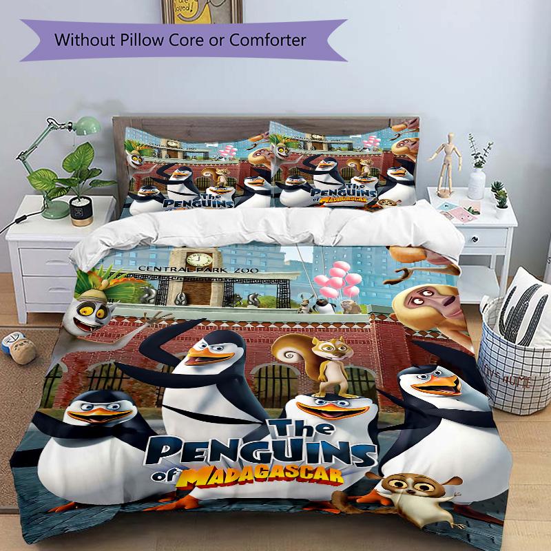Penguins Madagascar Movie Print 3Pcs Bedding Setduvet Cover With 2 Bedropillowcase Home Birthday Gift