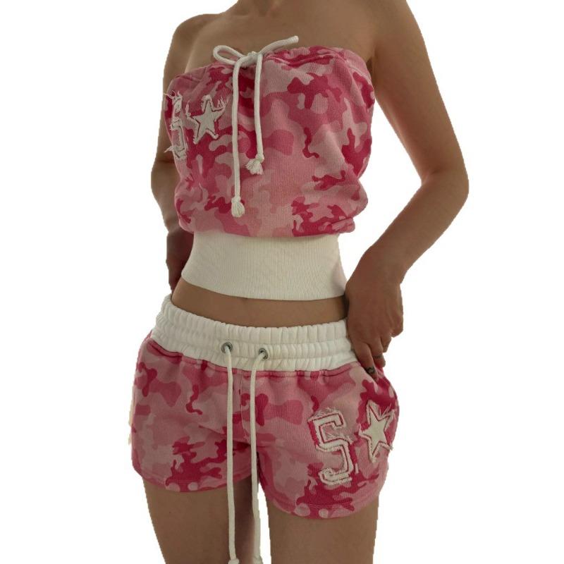 Nuevo Traje de Top Veraniego Strapless Y2k para Mujer Hip Hop Moda Camuflaje Bordado Sexy Delgado Strapless Top Gótico Punk Streetwear Conjuntos