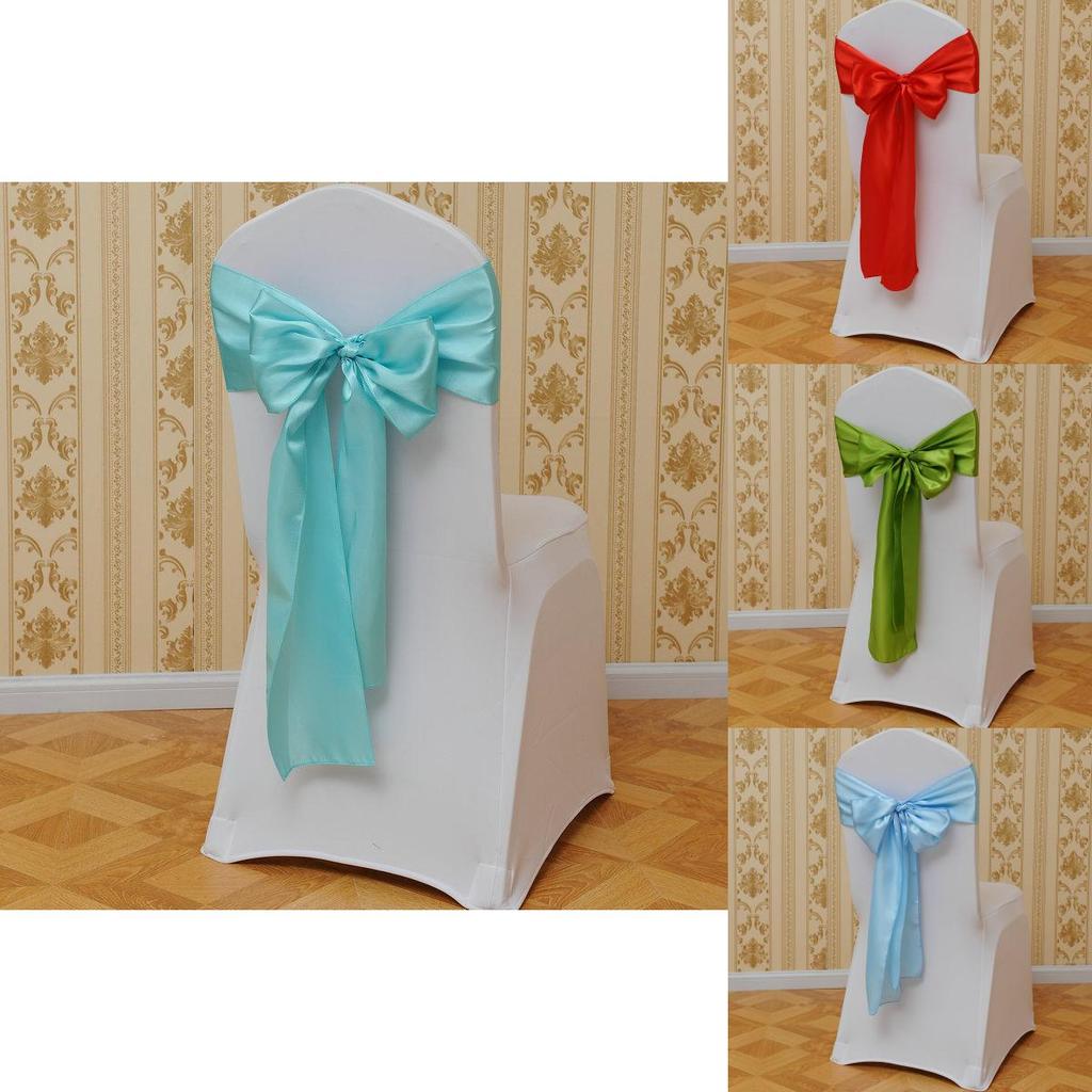Elegant Polyester Chair Back Cover With Bow Ribbon For Wedding And Event Decor