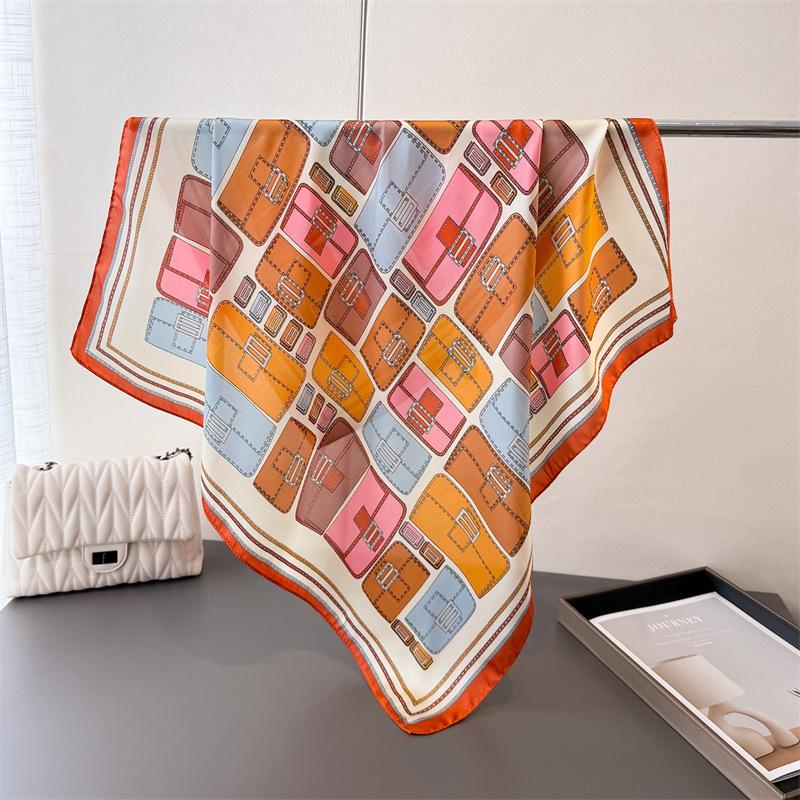 Luxury Brand  Chain Print Square Silk Scarf for Women Hijab Hair Bands 70cm Neckerchief Female Satin Shawl Ribbon Headband