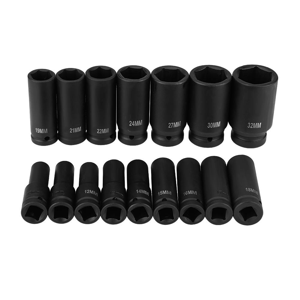 16Pcs 12" Inch Drive Air Hex Bit Socket Set Repair Tool Kit 10MM32MM