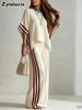 Summer New Women's Striped Patchwork Irregular Hem Casual Wide Leg Pants Two Piece Set