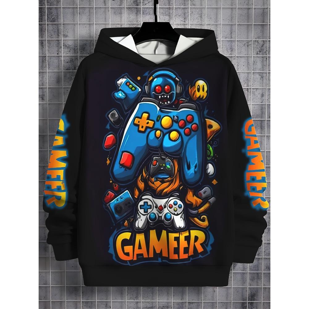 Children Unisex Spring / Autumn 3D Cartoon Game Controller Print Long Sleeve Hoodie for 2025-2026