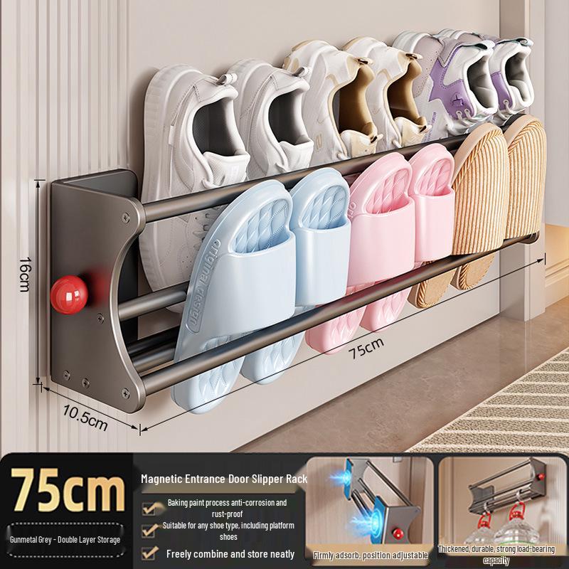 Retractable Magnetic Double-Layer Shoe Rack - Instant Suction, No Installation Needed, Ideal Entryway Organizer, New Model.