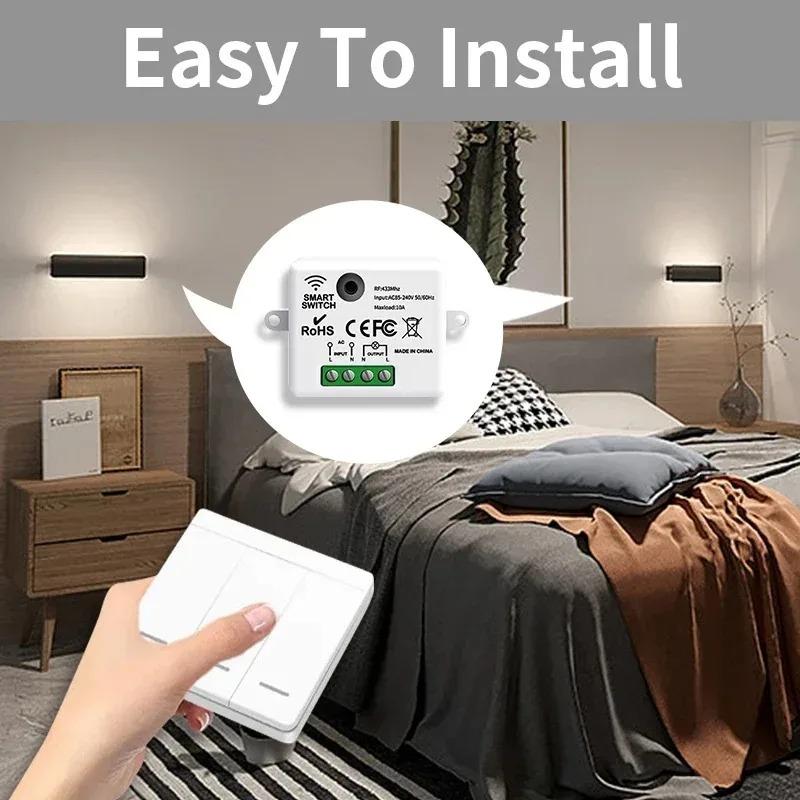 Interrupteur d'éclairage intelligent sans fil 433Mhz RF 86 Interrupteur mural 1/2/3 Gang Interruptor Interrupteur d'éclairage intelligent Mini récepteur relais pour maison Lumière LED Lampe Ventilateur