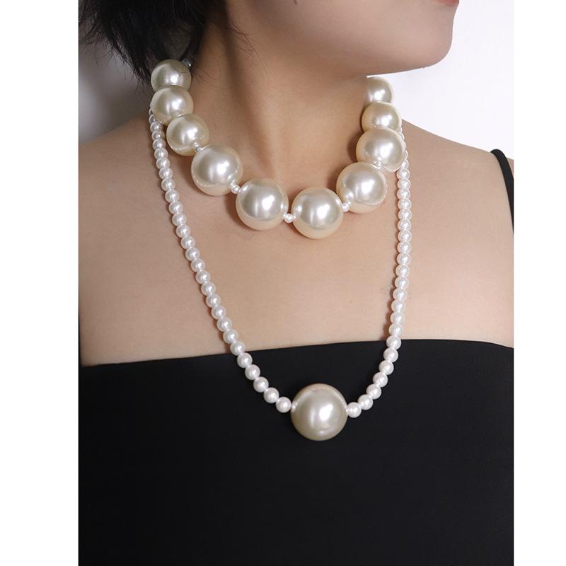European and American Geometric Double-layer Round Pearl Necklace Accessories Women's Sweater Chain Light Luxury Item