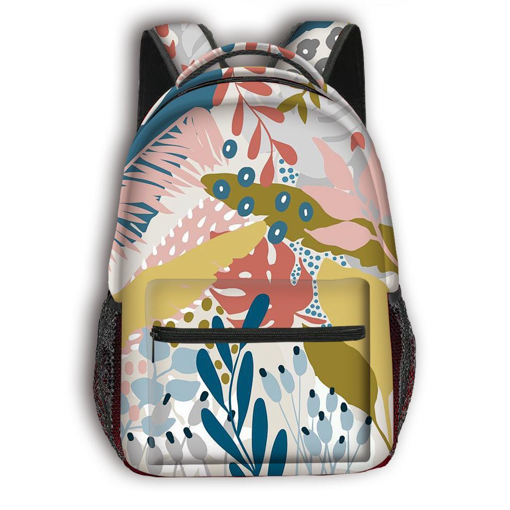 Cartoon Kpop Youthful School Bags Unisex Flowers Leaves Travel Bags 3D Print Oxford Waterproof Notebook Shoulder Backpacks