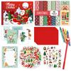 DIY Merry Christmas Scrapbook Kid's Journal Set Red Stationery Box Gold Silver Foil Notebooks Stickers Decorative Clips Pen Set