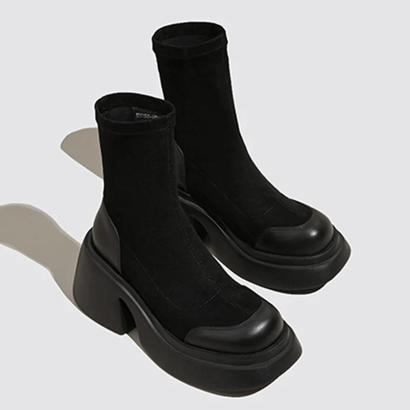 

Женские высокие сапоги на платформе, массивные, замшевые, модные, на высоком каблуке, 2025, трендовые дизайнерские туфли в готическом стиле, зимние, мотоциклетные, Botas De Mujer 35