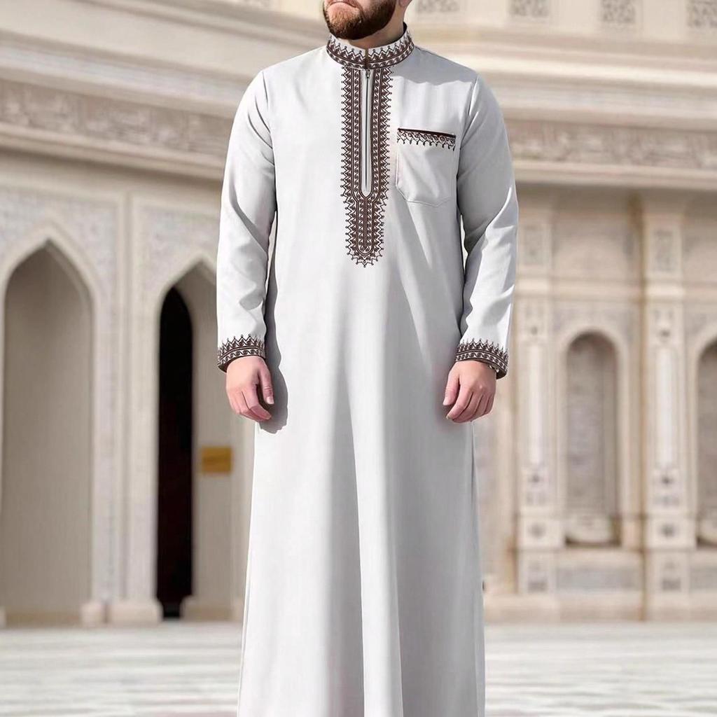 Embroidered Hooded Robe for Muslim Men, New Style Middle Eastern Thobe, Loose Long Sleeve Ethnic Design, Available Now