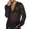 Men's European and American Fishnet Transparent Long-Sleeve Notch Collar See-Through Shirt
