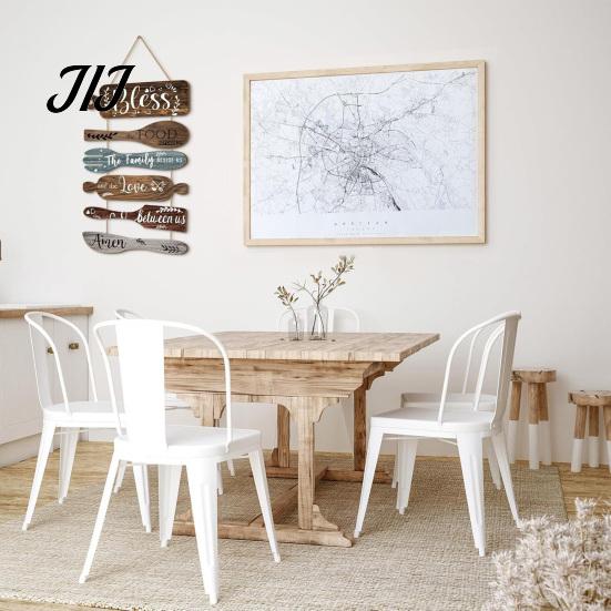 Distressed Kitchen Wall Art Rustic Wooden Hanging Sign for Decor, Cutlery Design Dining Room with Inspirational Family Slogan & Lanyard Farmhouse Home