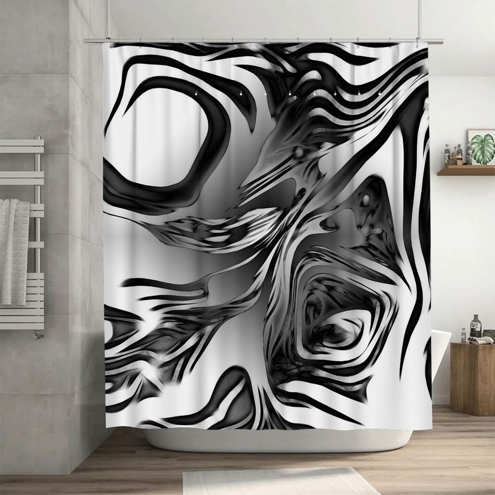 Luxurious Modern Black And White Abstract Shower Curtain Bathroom Decor With Rod Set For Hotel Style Bathrooms (W180Cm X H245Cm)