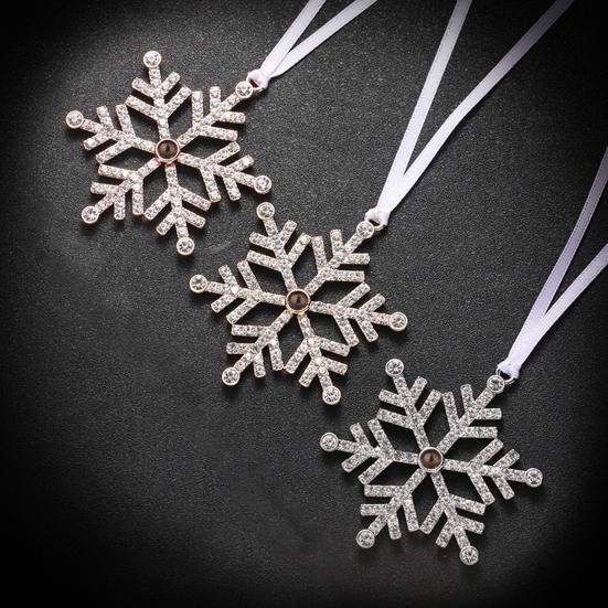 Snowflake Christmas Ornaments with Personalized Photo Projection Elegant Hanging Pendant Fun Holiday Christmas Tree Decorations