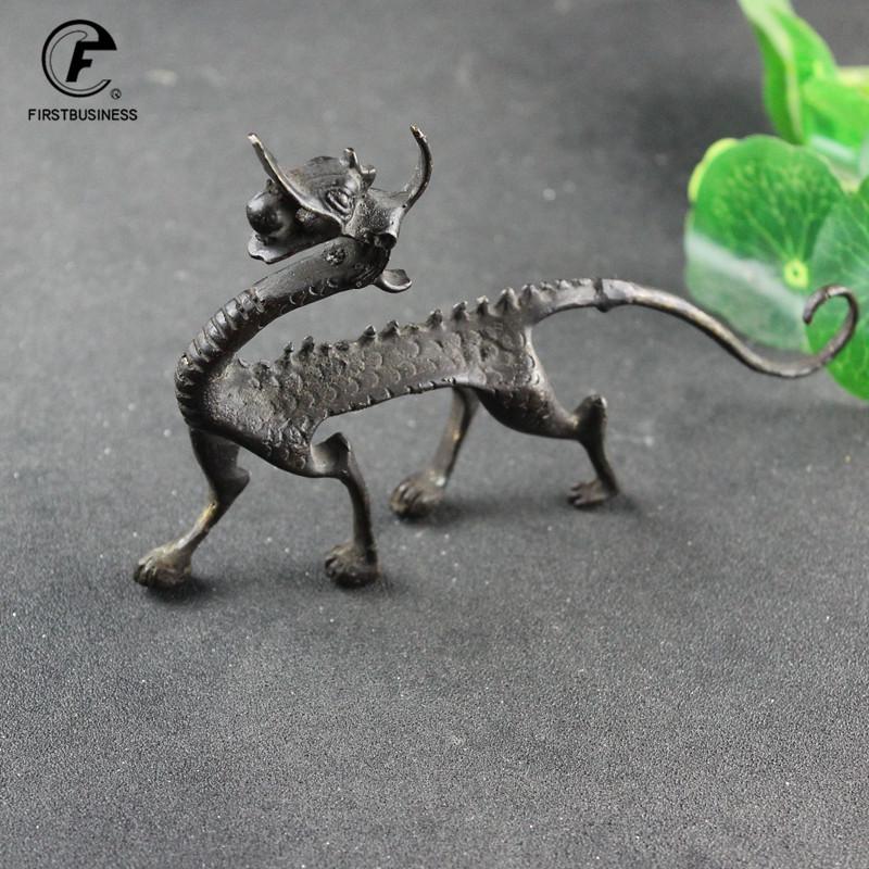 Antique Bronze Mysterious Domineering Dragon Statue Figurine Holder China Mythical Beast Figurines Desktop Decorations Ornaments