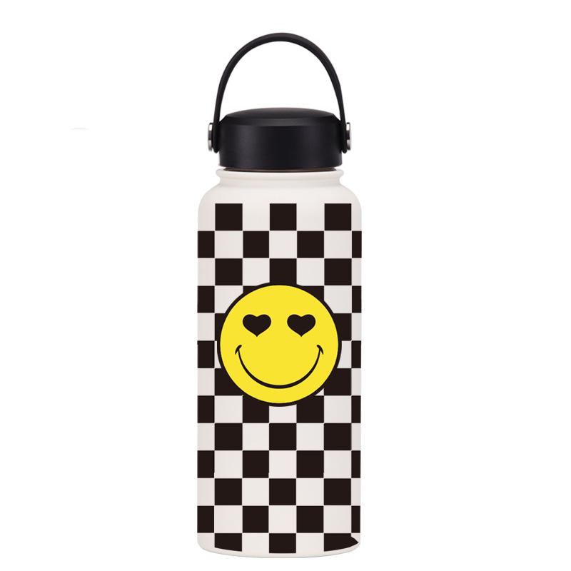 Stainless Steel Thermos Cup Smiley Face Series Straw Milk Tea Cup Coffee Cup Handle Sports Water Cup Set
