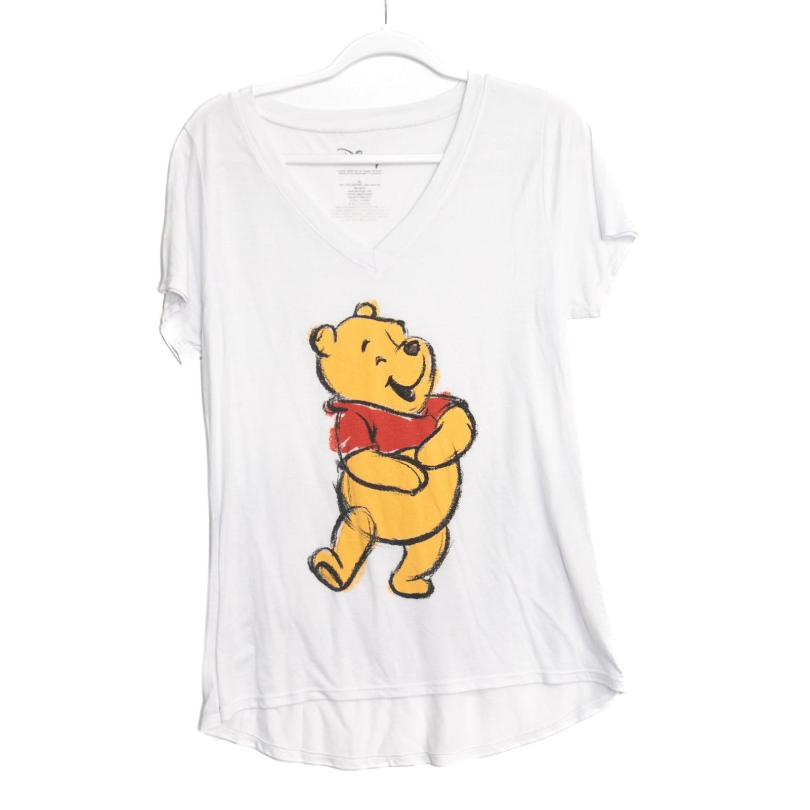 Winnie The Pooh Size XL Vintage Sketch Graphic V-Neck Womens Soft White T-Shirt M