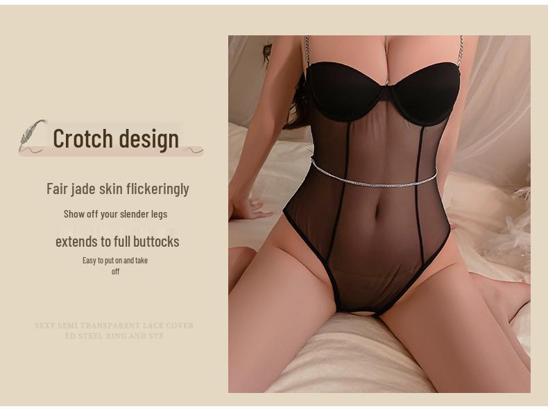 Sexy Backless Bodysuit Lingerie: Cotton Pad Bust Support, Open Crotch, Quick Release Uniform, Pure Desire Nightwear for Women