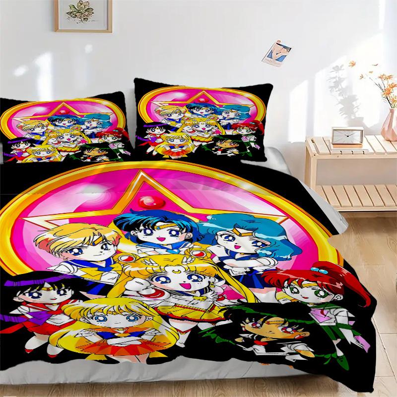 Sailor Moon Adventure Print 3Pcs Bedding Setduvet Cover With 2 Bedropillowcase Home Birthday Gift