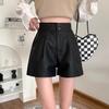 Women's Black High-Waist Slim-Fit Wide-Leg Shorts for Autumn