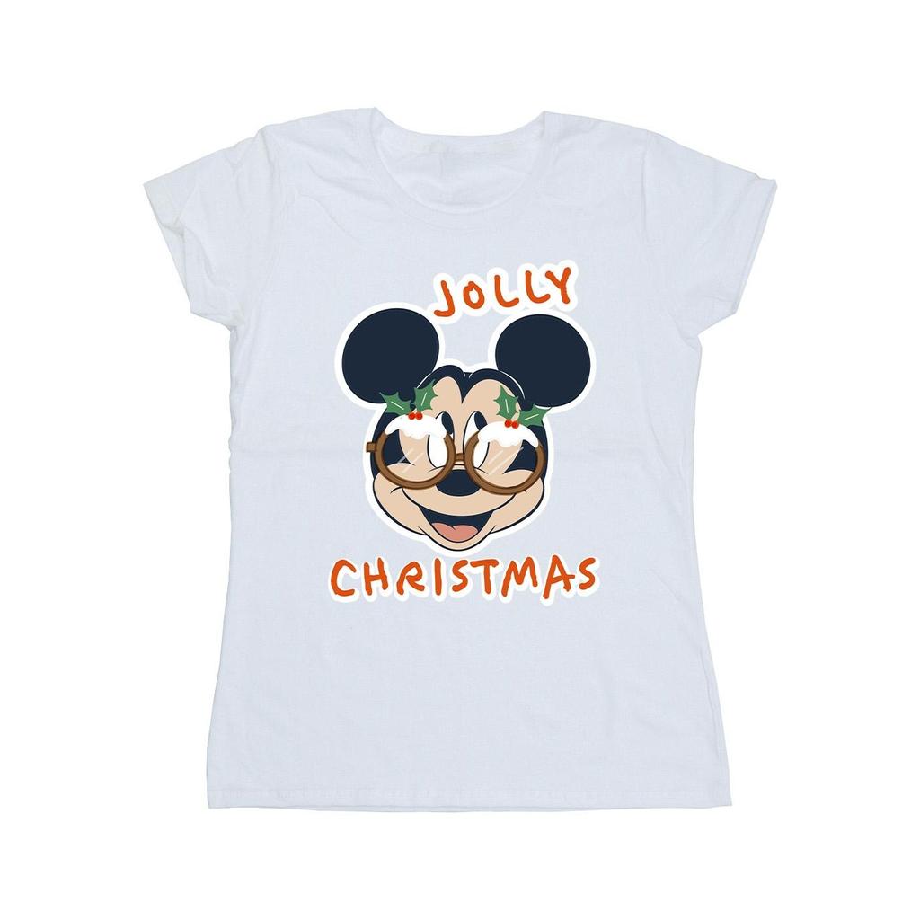 Disney Womens/Ladies Mickey Mouse Jolly Christmas Glasses Cotton T-Shirt