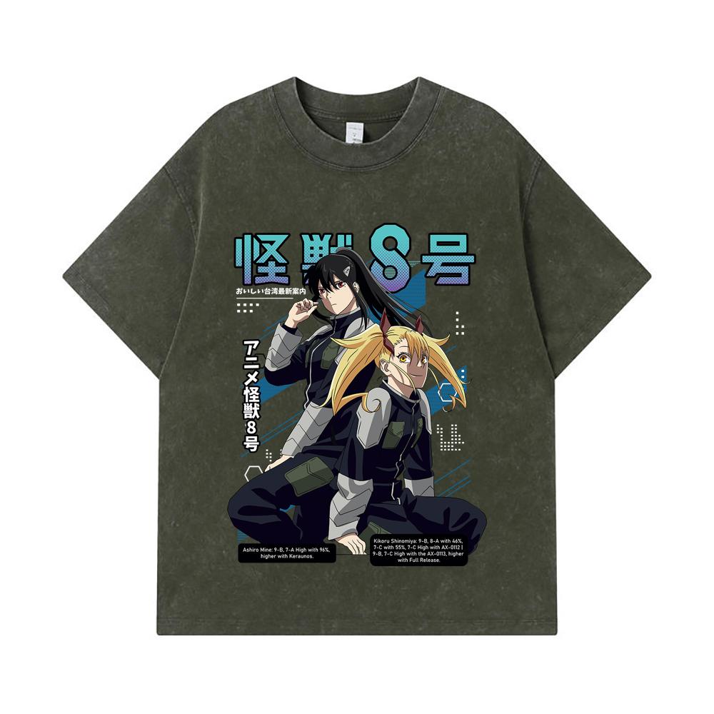 275 GSM Washed T-shirts 100% Cotton Kaiju No 8 V13 Print Unisex Heavy Cotton T Shirt S