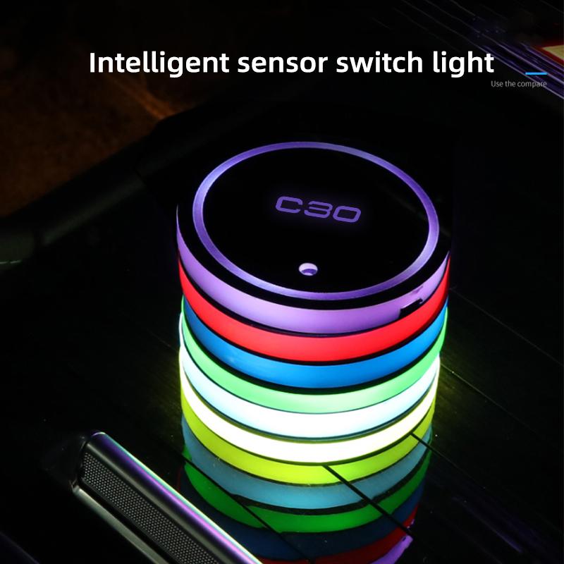 Car Luminous Water Cup Coaster 7 Colorful Car Led Atmosphere Light For Volvo C30 Car Logo Cupmat Ambience Lights Car