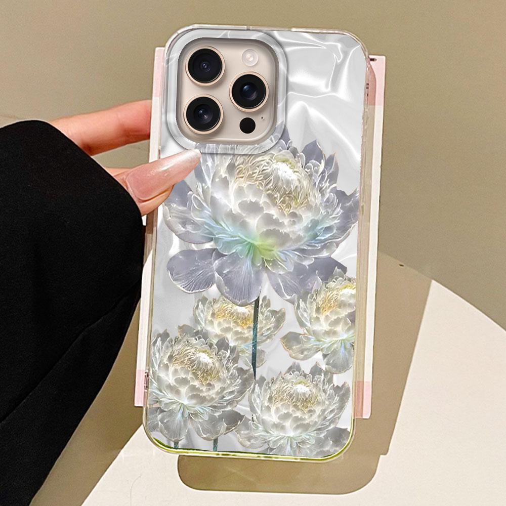 

Белый пион лотос принт женский чехол для телефона с водной текстурой для iphone 16 15 14 7 8 Plus 13 11 12 Pro Max X XS XR SE 2022 iPhone 15 белый