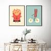 Nordic Cartoon Foods Fruits Wine Wall Art Prints Canvas Funny Eggs French Fries Posters Pictures Kitchen Kid Room Cuadros Decor