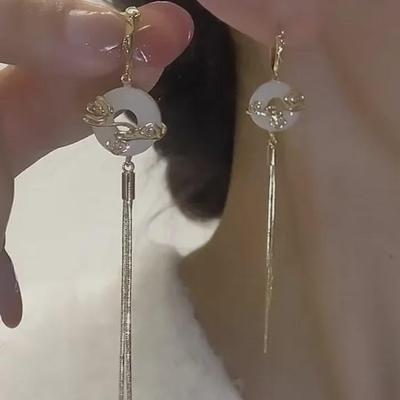Elegant Hanfu Tassel Earrings: Autumn/Winter Edition - Luxurious Chinese Style with Peace Buckle Design