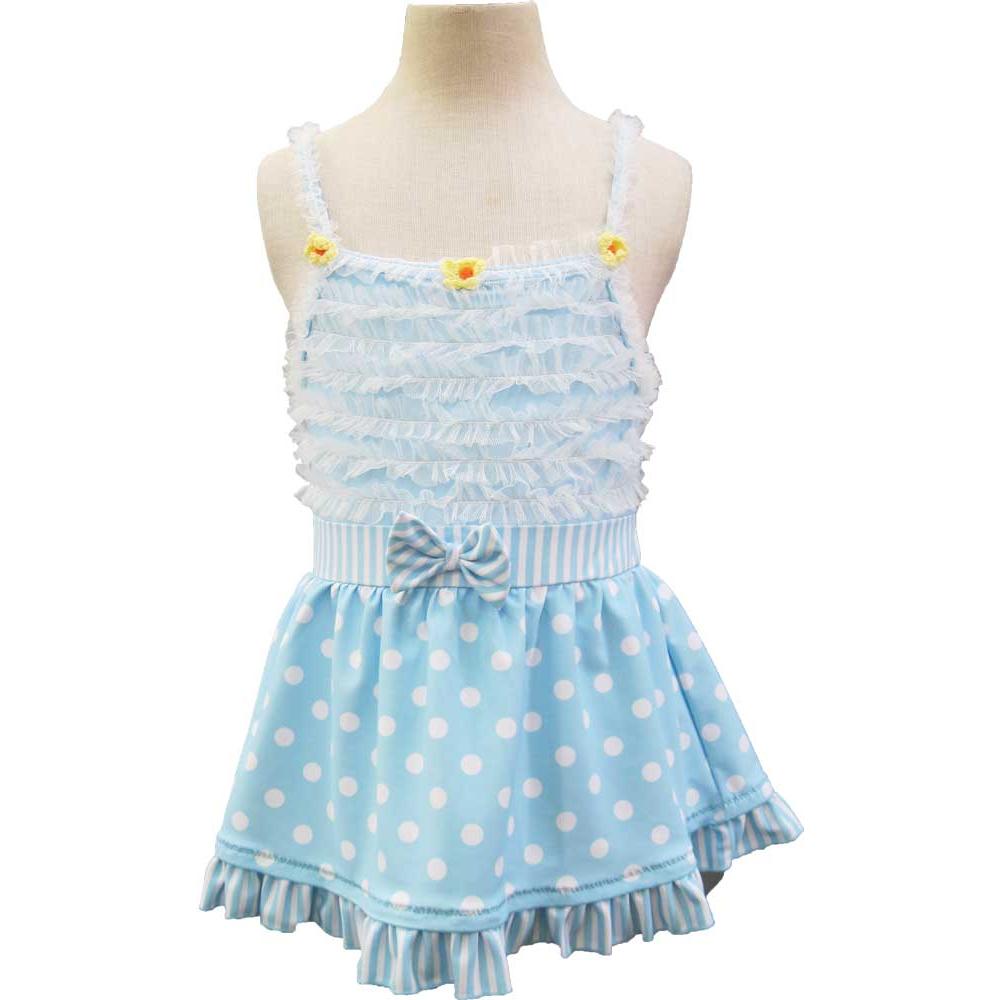Swimsuit Kids Swimsuit Cute For Girls (Light Blue White Dots) One Piece with Ruffles Admission Admission