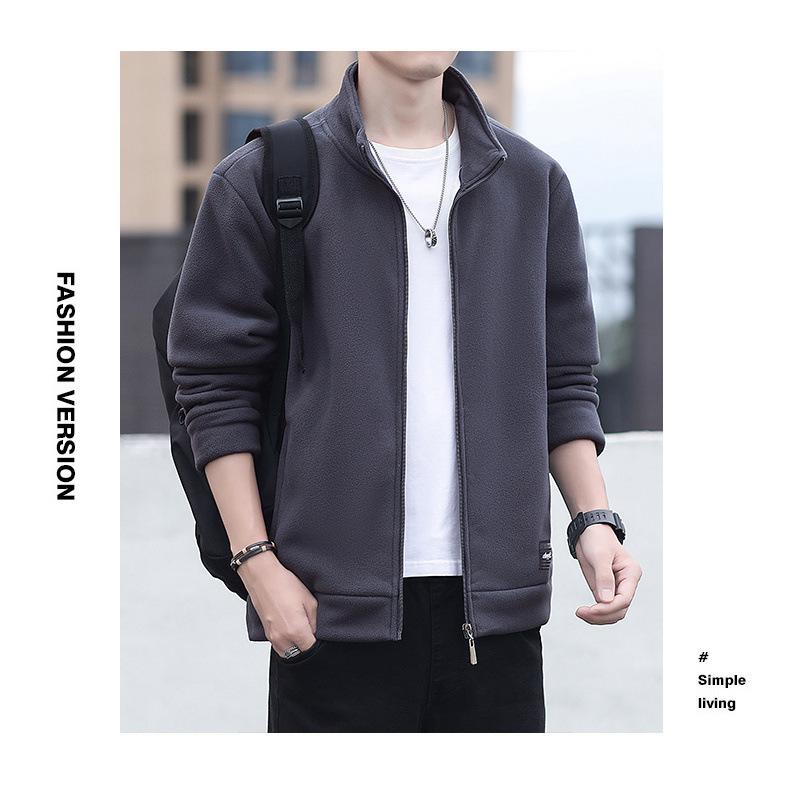 Men's Spring/Autumn Stand Collar Sherpa Fleece Hoodie Cardigan