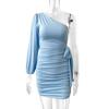 Europe and the United States Hot-selling Single Shoulder Long-sleeved Dress Diagonal Collar, Summer Sexy Off-the-shoulder Strap Pleated Women's Clothi