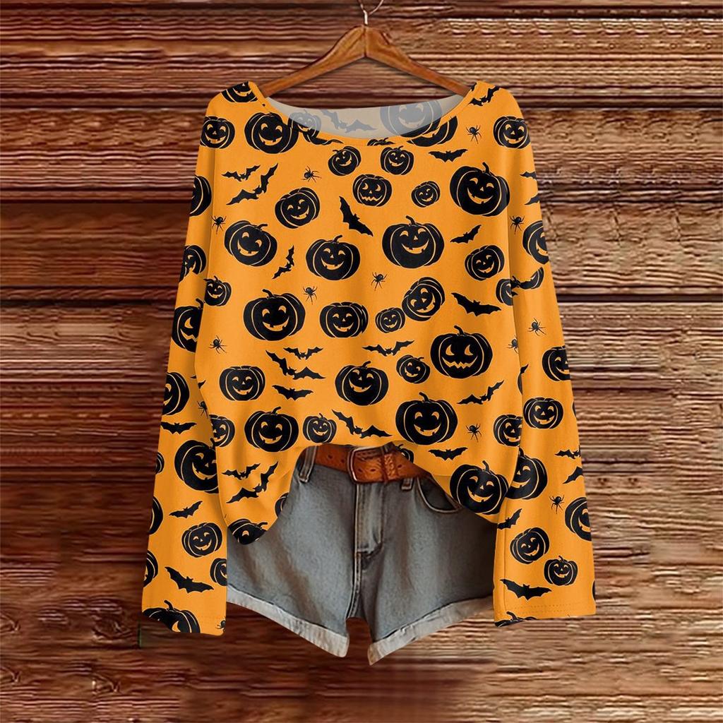 Koszulki z długim rękawem dla kobiet z nadrukiem graficznym Bluzki Casual Plus Size Podstawowe topy Pulower