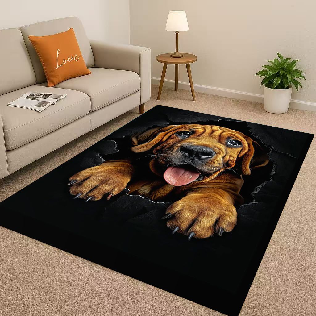 27 Stil Durchbrechende Wand 3D-Illusion Hund Welpe Wohnzimmer Rutschfester Teppich für Schlafzimmer Spielzimmer Sofa, Heimdekoration Fußmatte