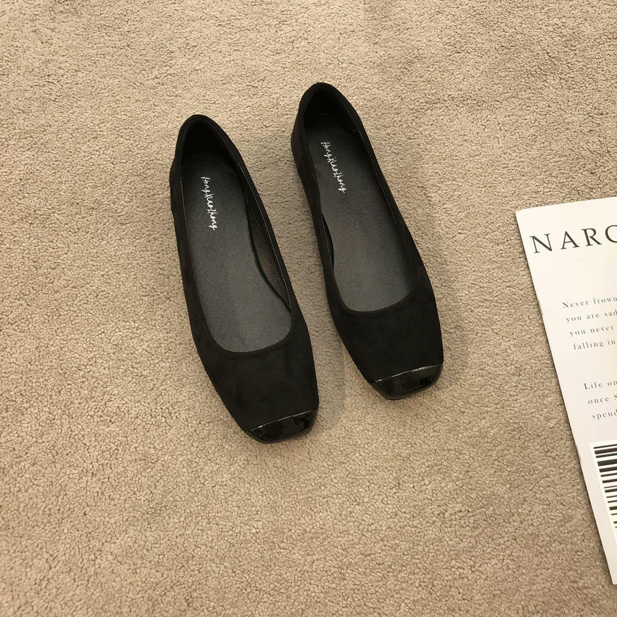 

Ретро квадратный носок простые туфли-лодочки женские туфли для бабушек 2025 весна и осень новые замшевые вечерние туфли на плоской подошве 40 чёрный