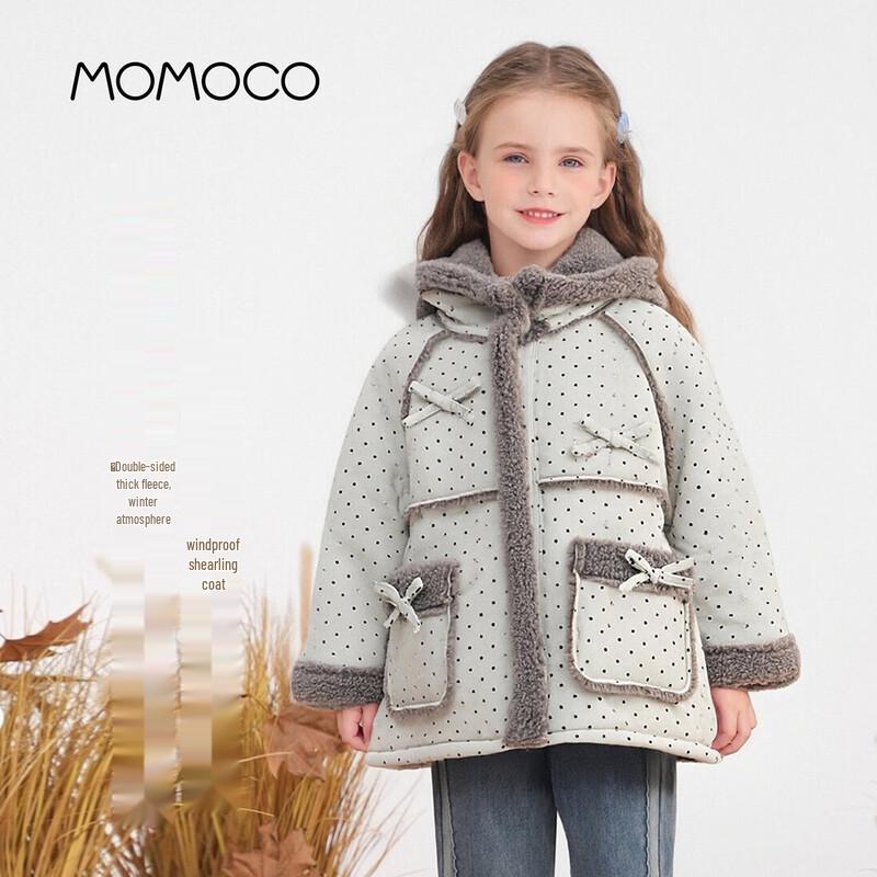 MOMOCO Girls  Winter Warm Faux Fur Lined Coat with Polka Dot & Bow 110
