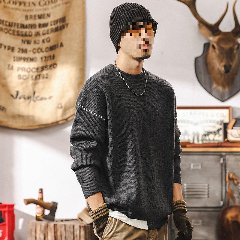 

Men s Retro Thick Knit Sweater - Heavyweight 660g Winter Layer 2XL fits 160-180 jin темно-сірий